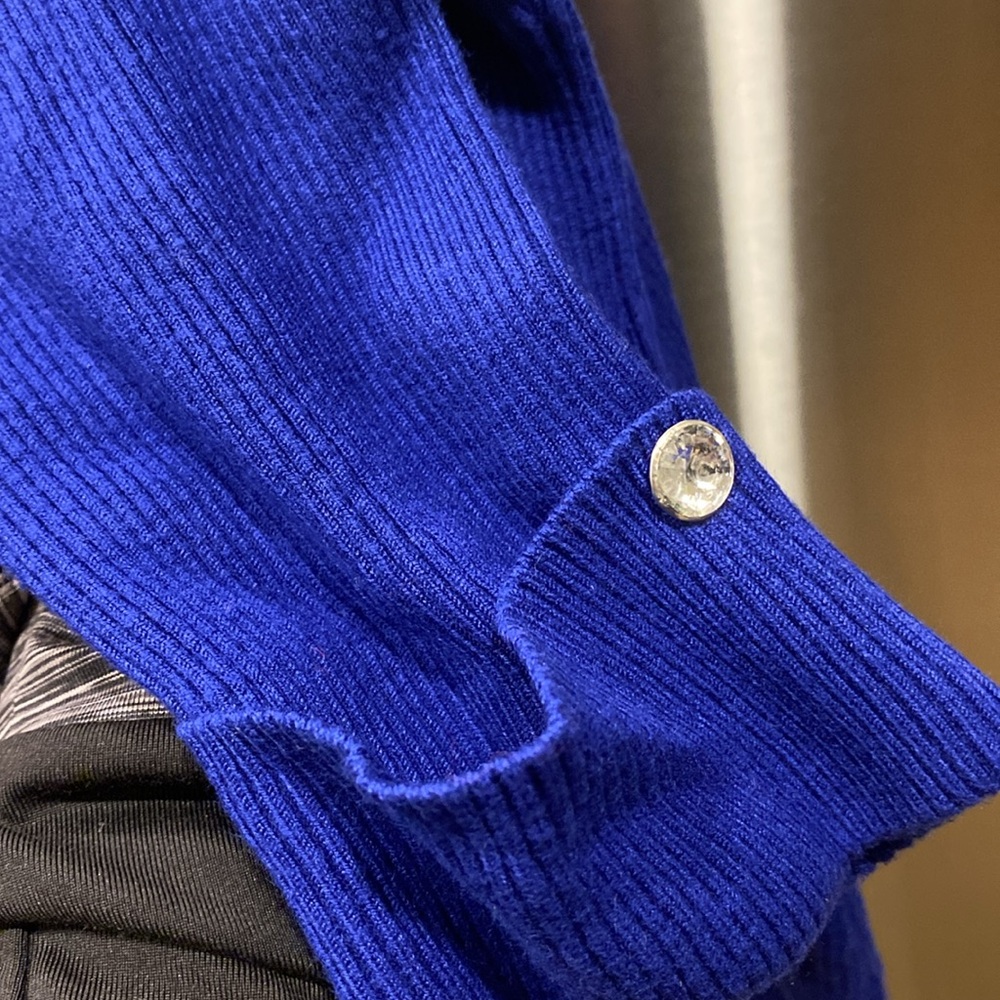 INC International Concepts Blue Short Sleeve Sweater Cuffs With Fun Buttons S - Picture 16 of 17